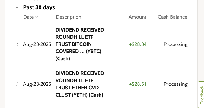 Retire_5_2030's tweet photo. started small positions on these 2 CRYPTO HY ETFs......not a huge payout (yet) but I'm planning to build this out to much larger positions ......LEt's go High Yield Dividend Soldiers (HYDS!) #ybtc #yeth #roundhill
@roundhill
#highdividendsoldiers #DividendInvesting #HighYieldETFs #PassiveIncome #YieldMax #Roundhill #DividendStocks #ETFinvesting #IncomeInvesting #FinancialFreedom #StockMarket #SCHD #CoveredCalls #HighYieldDividendSolidiers
