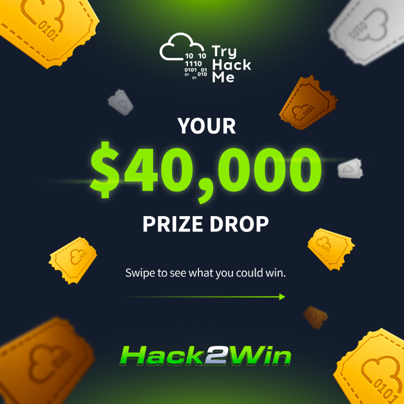tryhackme's tweet photo. 🔥Welcome to your $40,000 Hack2Win Prize Drop!🔥

💻 Laptops. 🎓 Certs. ⌨️ Gaming gear. 👕 Swag.

Complete rooms. Earn tickets. Fill your stamp cards. Starting September 1st! 🚀 

Tag someone you want to join in on Hack2Win and let’s see who takes home the GOLD! 🥇