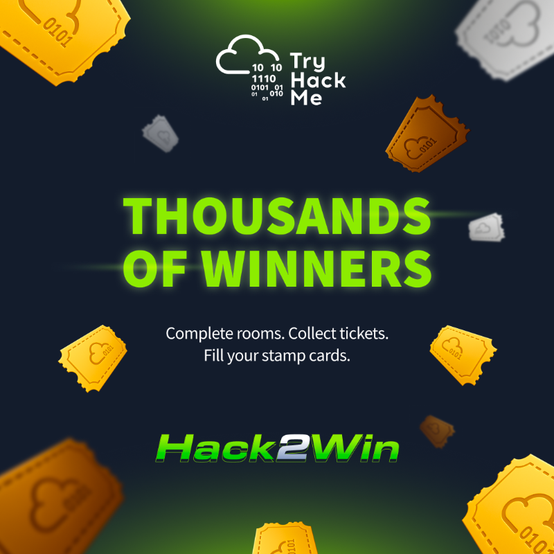 tryhackme's tweet photo. 🔥Welcome to your $40,000 Hack2Win Prize Drop!🔥

💻 Laptops. 🎓 Certs. ⌨️ Gaming gear. 👕 Swag.

Complete rooms. Earn tickets. Fill your stamp cards. Starting September 1st! 🚀 

Tag someone you want to join in on Hack2Win and let’s see who takes home the GOLD! 🥇