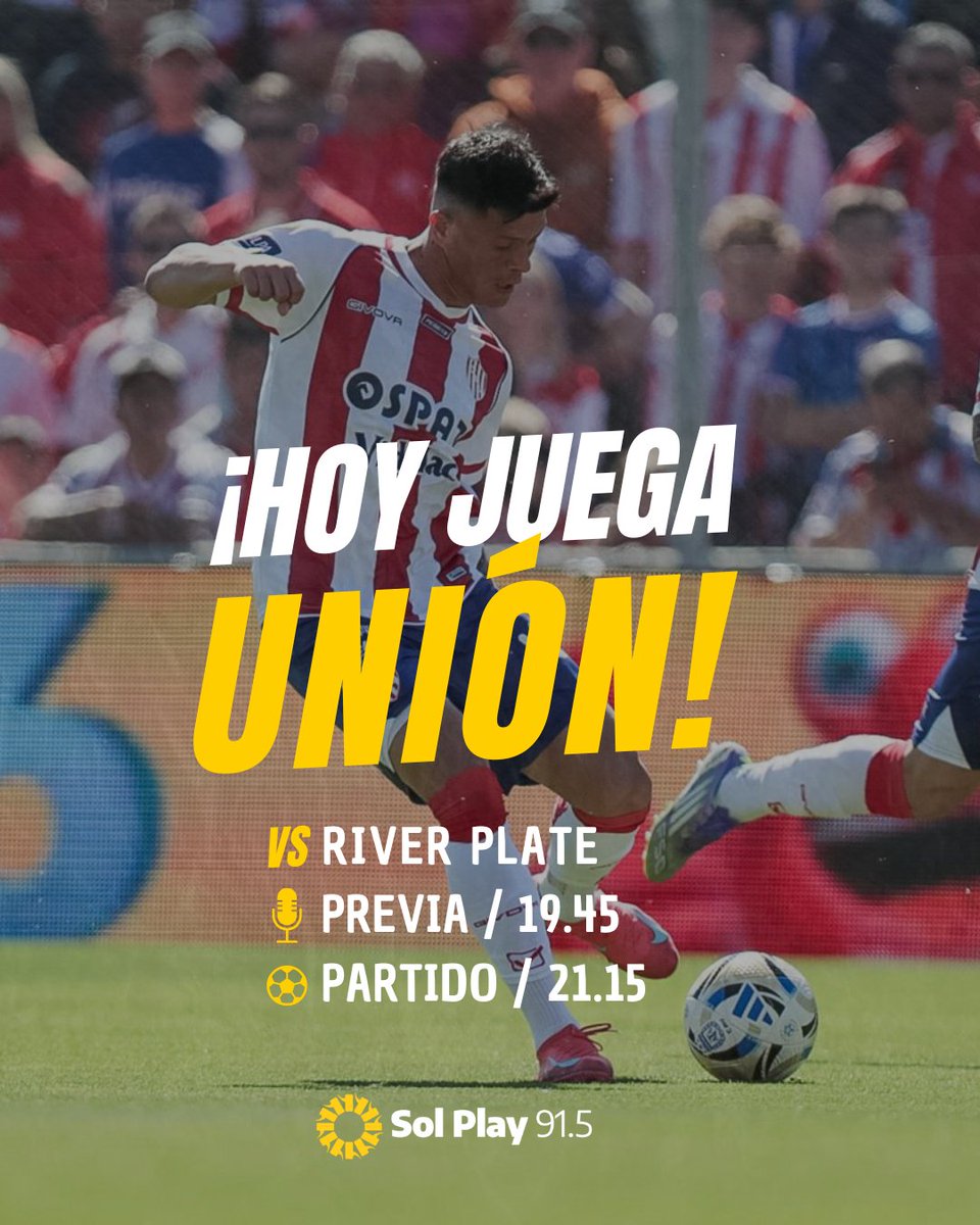 🔴⚪️ ¡HOY JUEGA UNIÓN!

El Tate busca el pase a los cuartos de final de la #CopaArgentina ante River y lo vivís por solplay915.com.ar

🎙️Relata <a href="/JuanchiOldani/">Juanchi Oldani</a> 
🎙️Comenta <a href="/quiquecruzh/">Enrique Cruz</a> 
🎙️Vestuarios <a href="/JBuccolini/">Julian Buccolini</a>