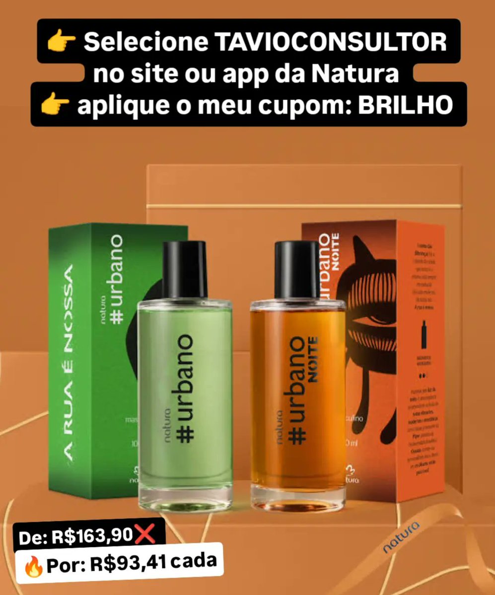 🛍️ Para garantir esse desconto ⤵️

🎟️ Use o cupom: BRILHO

🔗 Link: natura.com.br/consultoria/ta…

🚚 Frete grátis em compras acima de R$149
📦 Entrega é feita pela própria Natura

#urbanonatura #exclusivo #deusnocomando