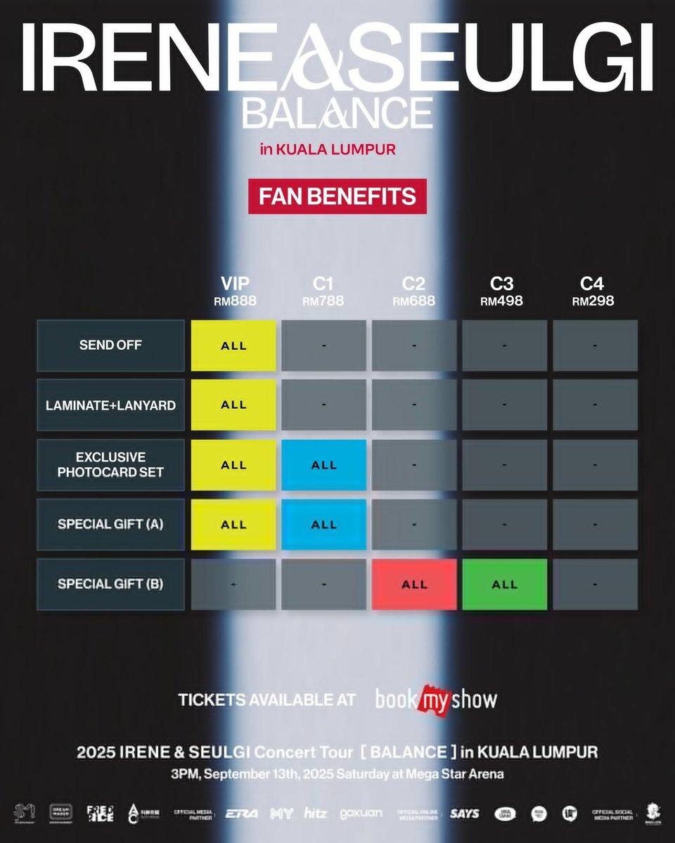 Don't miss out your chance to see RV members in Malaysia after 8⃣ years‼️ Let's show them our energy and hopefully they'll come back in the future🇲🇾🥳

🔗my.bookmyshow.com/en/events/2025…

#BALANCEinKL #RedVelvet_IRENE_SEULGI_BALANCE #BalanceWithAseul #IRENE_SEULGI_BALANCE_in_KL