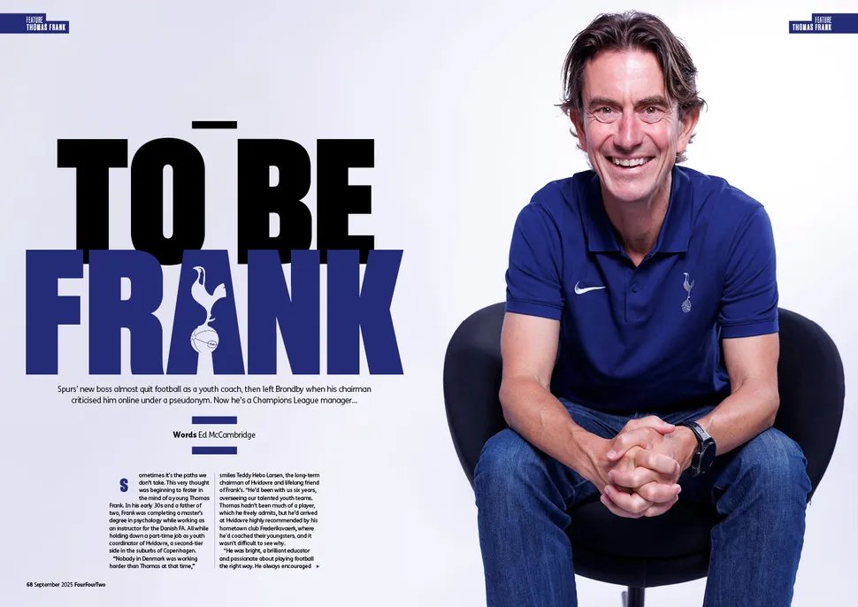 In the new <a href="/FourFourTwo/">FourFourTwo</a>, I retrace Spurs gaffer Thomas Frank's career with those who know him...

From almost quitting as a youth coach and a stunning fallout with his chairman at Brondby, to the Champions League via heroics at Brentford. 🇩🇰🚀

➡️ fourfourtwo.com/blogs/new-issu…