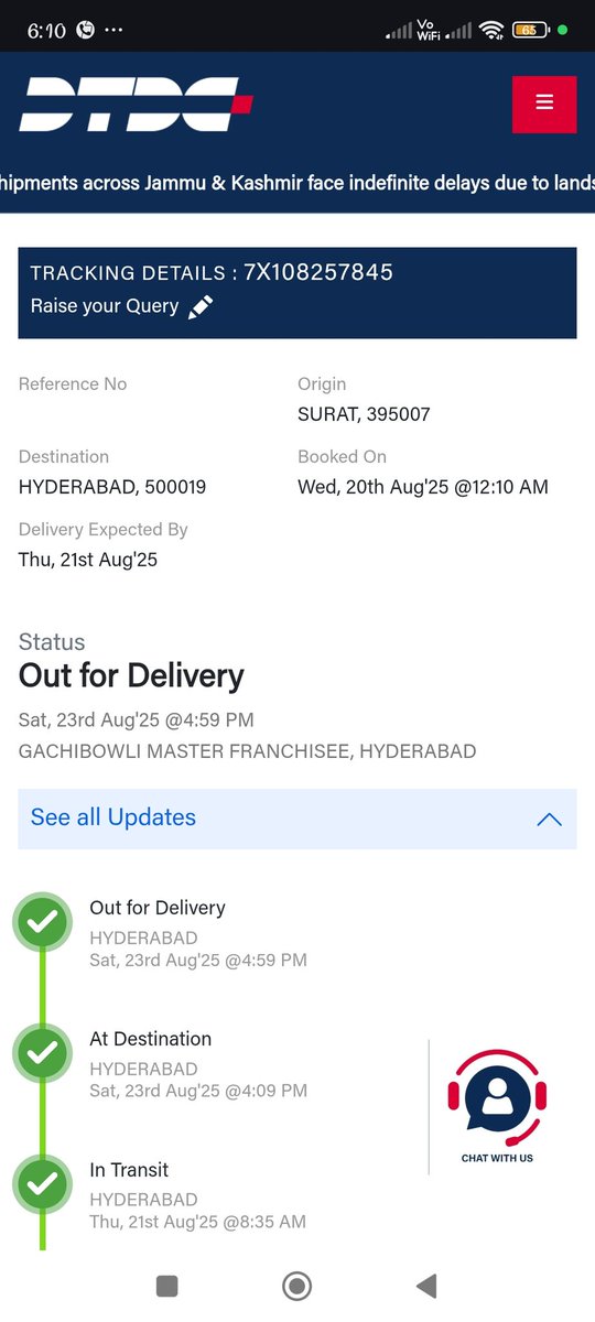IncMallik's tweet photo. @DTDCIndia motherfuckers are you going to deliver this ? Its out for delivery since 5 days. https://t.co/PdhSv50dH6