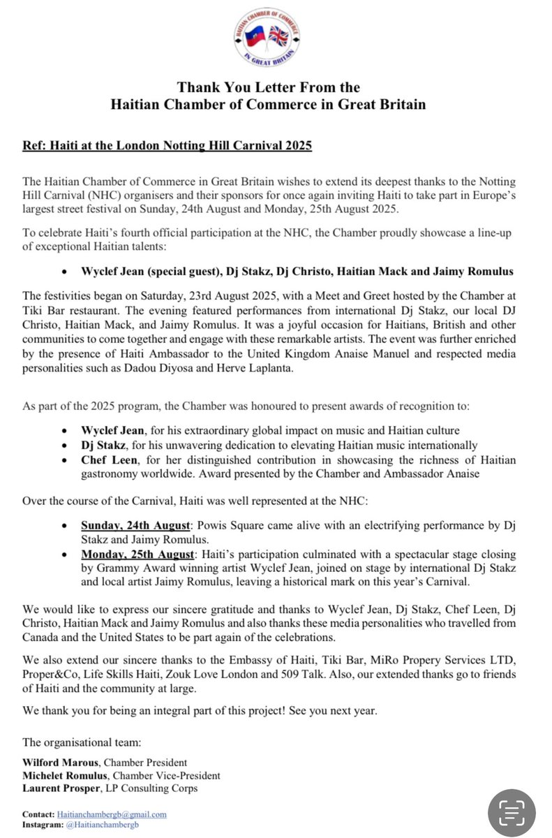 A sincere thank you to everyone who attended and helped make this Notting Hill Carnival 2025 weekend a historic success. Your presence and support ensured Haiti was powerfully represented. The messages we’ve received say it all. Thank you
