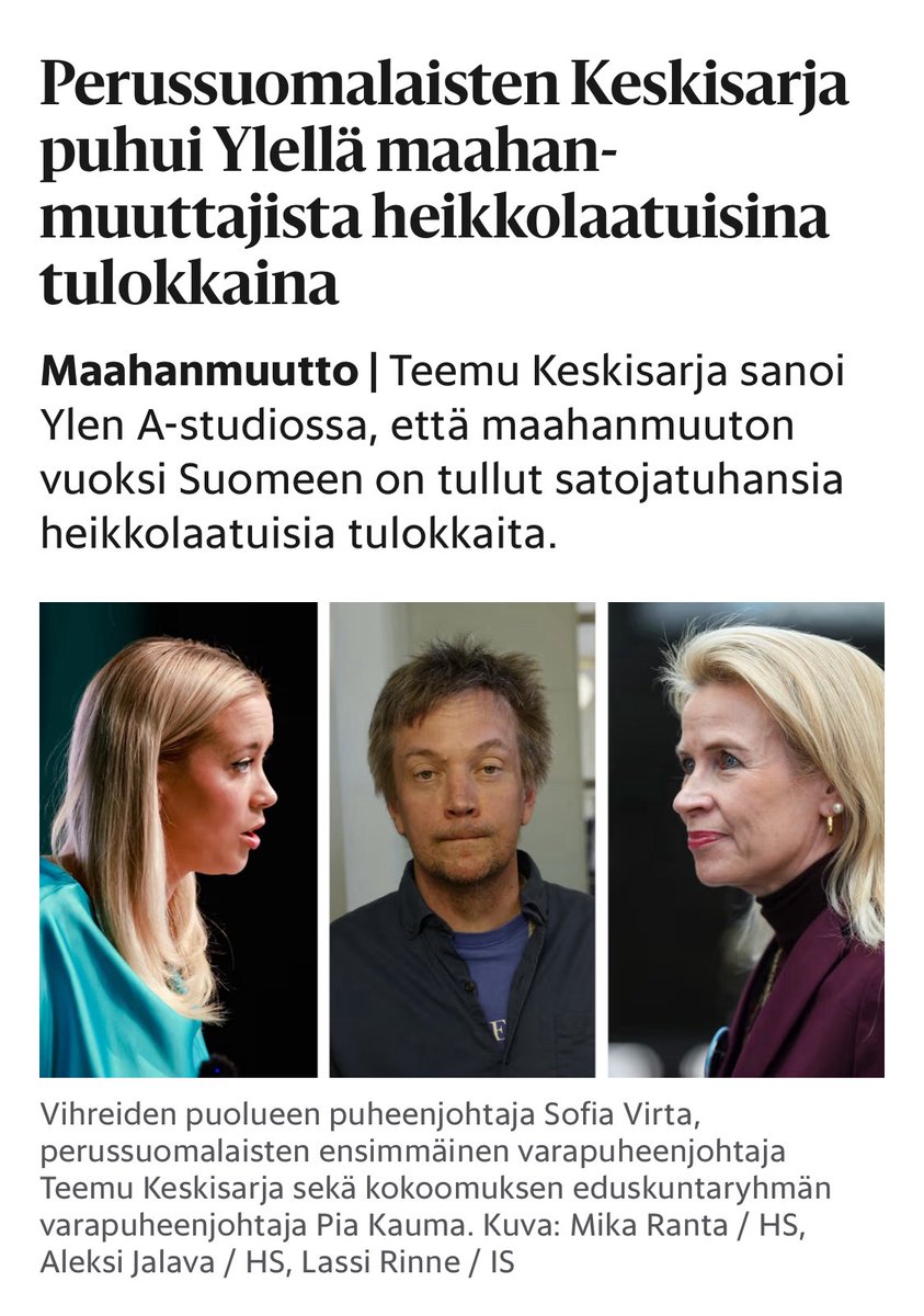 SeidaSohrabi's tweet image. Maahanmuutosta saa puhua. Siitä pitää puhua. Sitä ankarasti kritisoiden, jopa vastustaen. Mutta sovitaanko, että pidetään keskustelu asiallisena ja ihmisarvoa kunnioittavana.

Se mitä todistimme A-studiossa perussuomalaisten varapuheenjohtajan Teemu Keskisarjan suulla ei ollut…