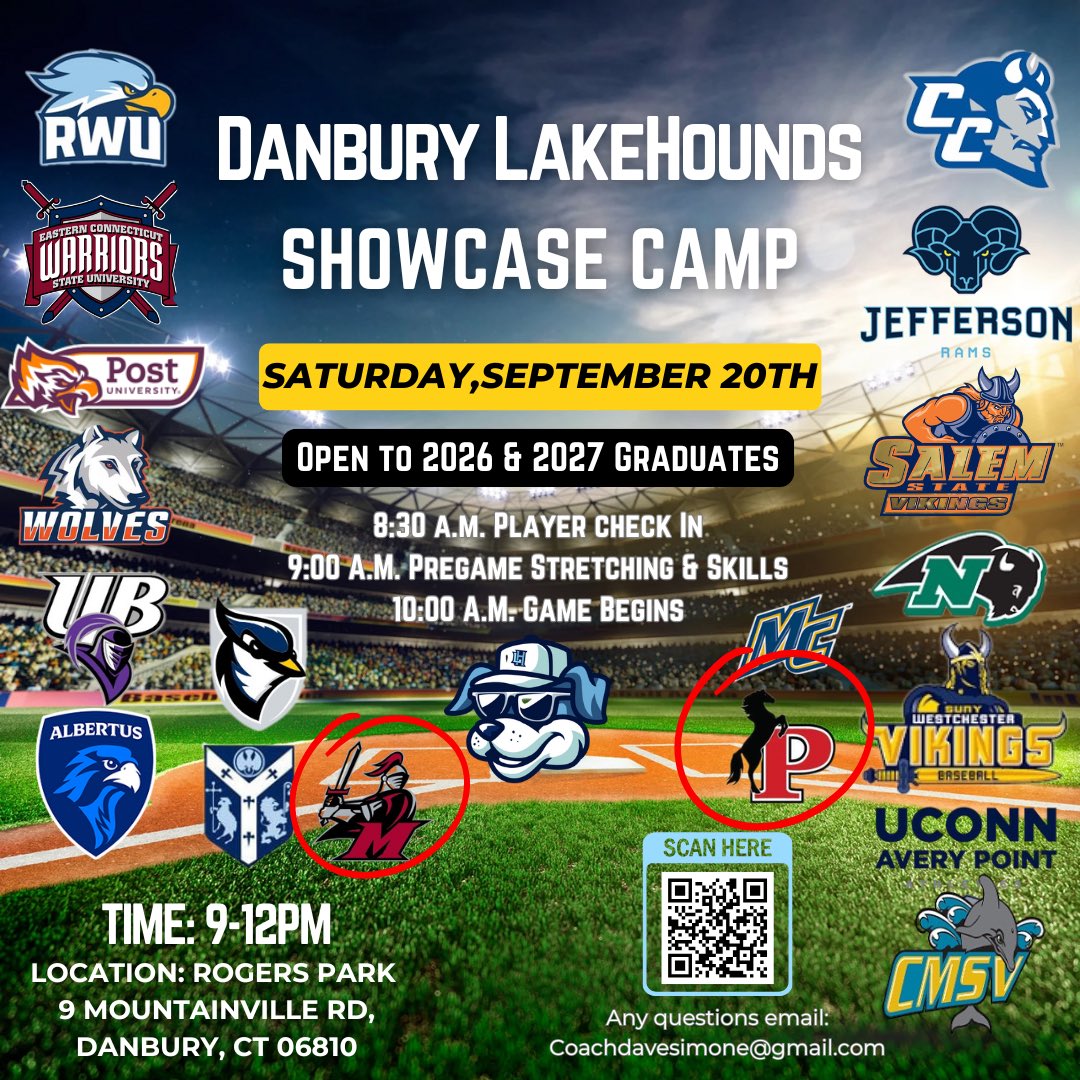 coachsimoneIHS's tweet image. TWO MORE SCHOOLS ADDED

 Manhattanville (DIII) and Putnam Science Prep — now up to 18 schools confirmed.

📅 Saturday, September 20th
📍 Rogers Park, Danbury CT
⏰ 9 AM – 12 PM
🚨 Registration closes Wednesday, September 3rd!

Division 1 
Merrimack 
CCSU

Division 2
Post…