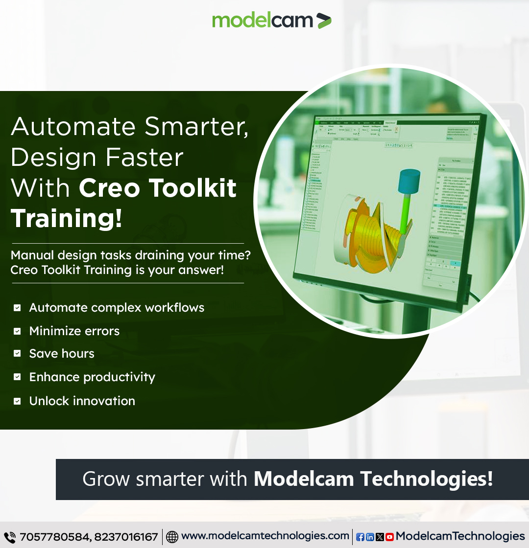 Modelcam's tweet image. Tired of manual design tasks? 🚀
Automate workflows, cut errors &amp;amp; save time with Creo Toolkit Training. Boost productivity &amp;amp; focus on innovation!

👉 Learn with Modelcam Technologies:  
🔗 tinyurl.com/mwwh8s47

#CreoToolkit #DesignAutomation #Productivity