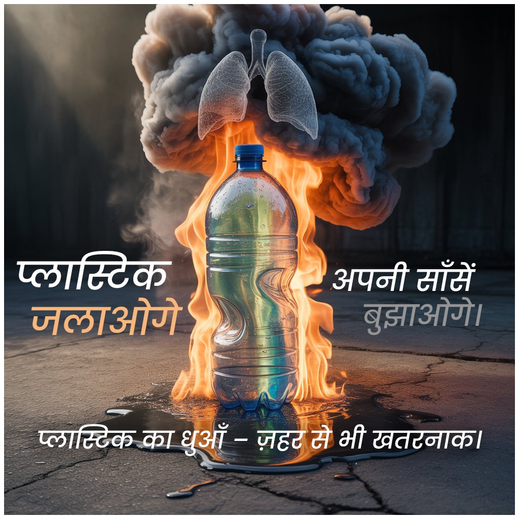प्लास्टिक जलाना मतलब अपनी साँसों को खत्म करना। इसका धुआँ कैंसर, अस्थमा और सांस की बीमारियाँ बढ़ाता है, हवा को जहरीला करता है। याद रखें, प्लास्टिक का धुआँ ज़हर से भी खतरनाक है। मिलकर प्लास्टिक जलाने से बचें और सुरक्षित भविष्य बनाएं।