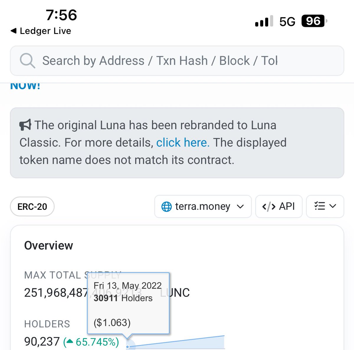 MisterJville's tweet image. My coinbase shows no dates like everyone else but it does show my #wluna $wluna on my #etherscan the 76 million I have were worth $1.03 on May 13 2022 #coinbase