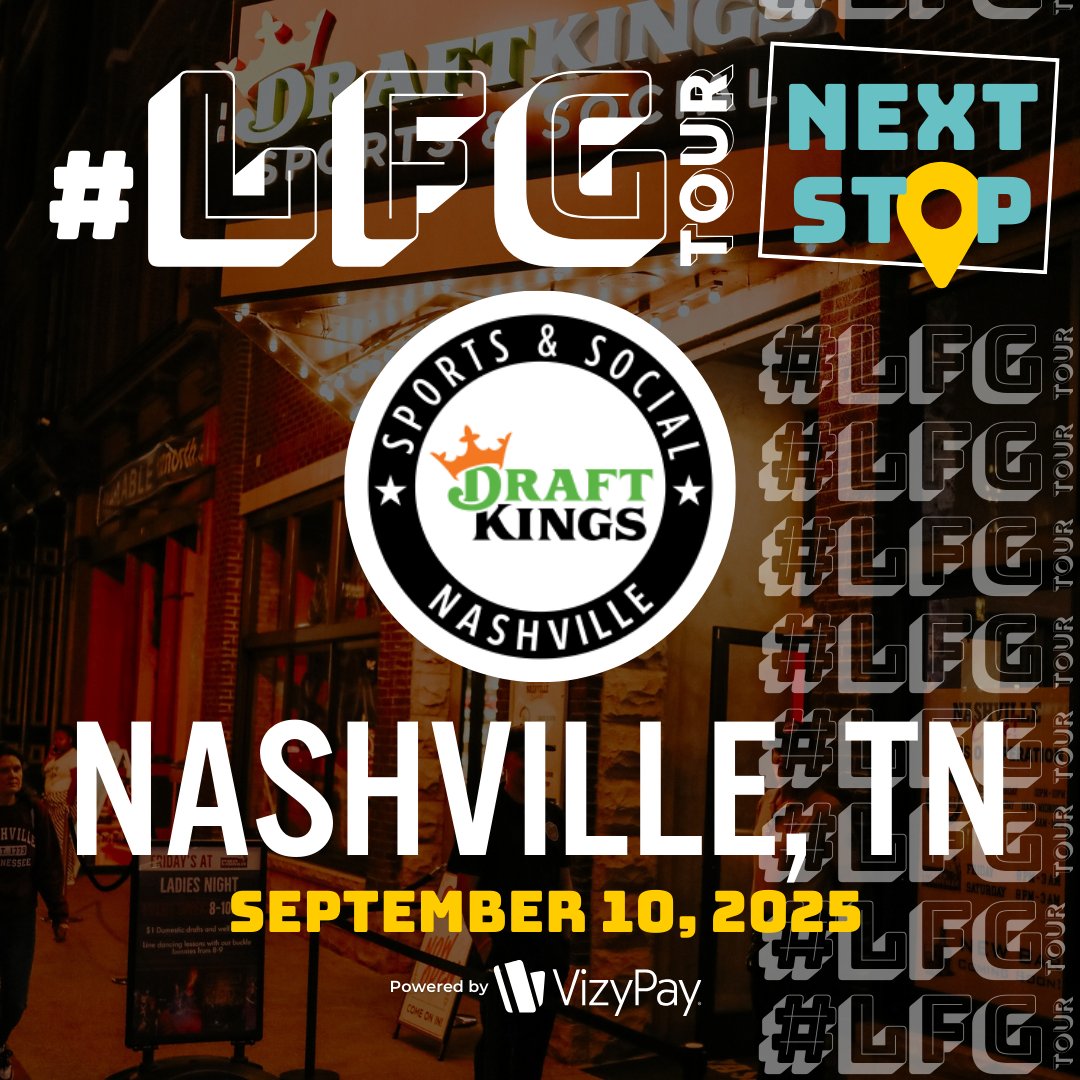 Next stop: Nashville, TN! 

Join us at DraftKings Sports &amp; Social on September 10, 2025 for another high-energy stop on the #LFGTour powered by VizyPay. We’re bringing the heat to Music City with networking, big opportunities, and the chance to level up with #TeamVizy.

📍