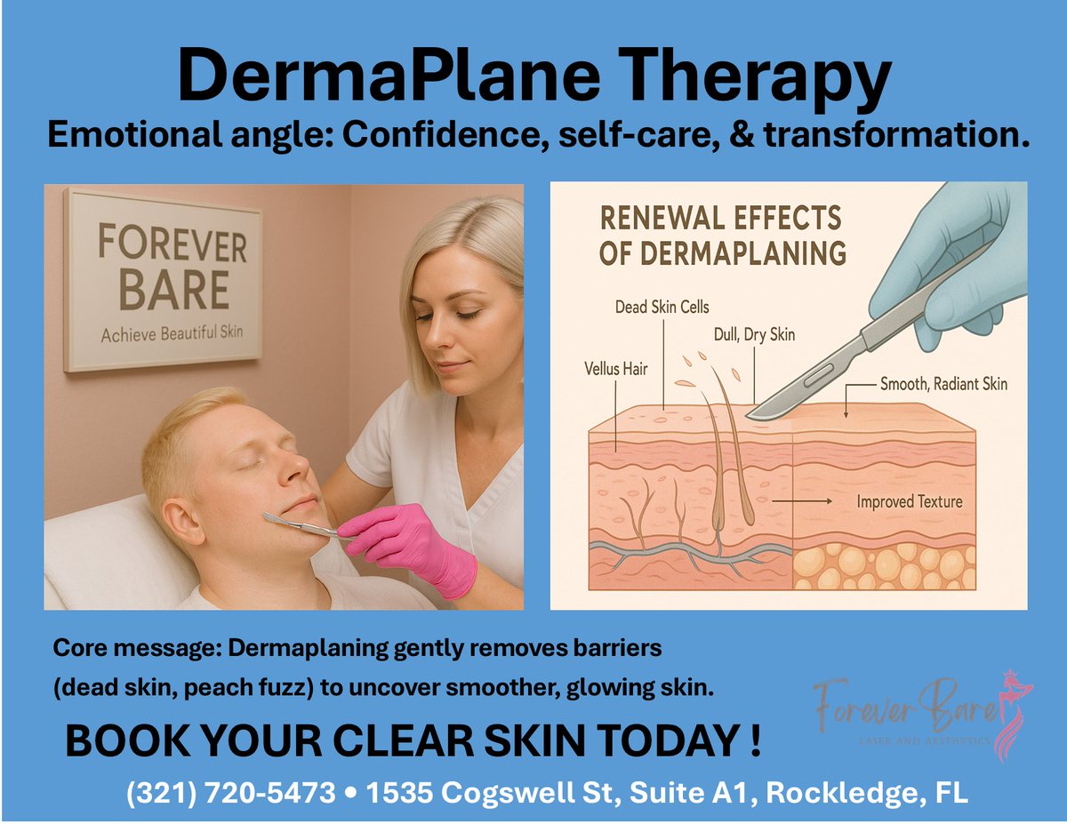 ab_skin's tweet photo. Dull skin & peach fuzz? 💨
Dermaplaning at Forever Bare reveals instantly smoother, glowing skin ✨.
Boost absorption, brighten your complexion & achieve beautiful skin today!
👉 Call to book: 321-720-5473
#ForeverBare #DermaplaningGlow #AchieveBeautifulSkin #GlowUp https://t.co/cMkAGPEnCl