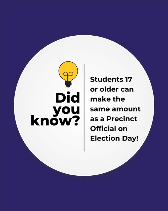 📣High School Seniors in Wake County!
Did you know that Student Election Assistants can get paid the same amount as a Precinct Official for working Election Day? To learn more about eligibility and where to apply, visit ReadyToVote.com!