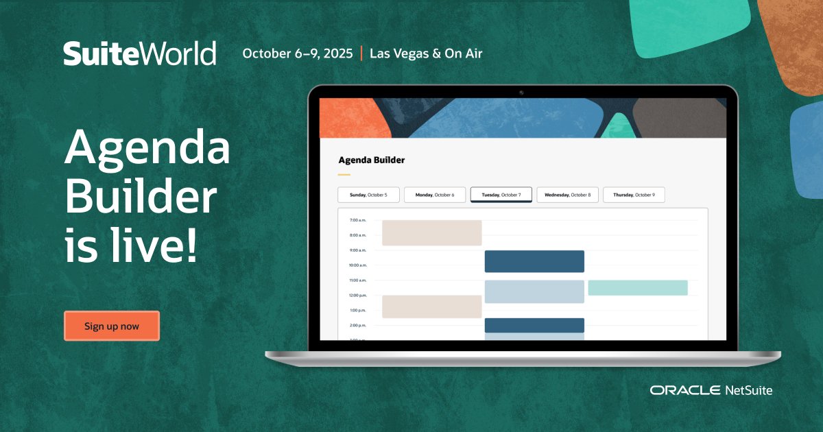 clare_oracle's tweet image. Yeah!! The #SuiteWorld Agenda Builder is now live! Start planning your perfect conference experience—browse sessions, customize your schedule, and get the most out of @NetSuite's largest event : social.ora.cl/6012f4xL2