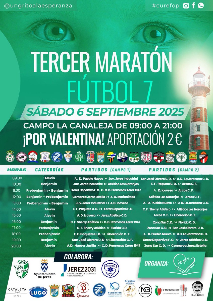 XerezDFCCantera's tweet image. ⚽️💙 ¡El sábado 6 de septiembre tenemos cita con la solidaridad y el fútbol! 

🔵🙌🏼 Nuestros equipos #XDFCAlevín y #XDFCBenjamín estarán presentes en el III Maratón de Fútbol 7 en La Canaleja, una jornada especial donde el fútbol, la solidaridad y la ilusión se unen por Valentina