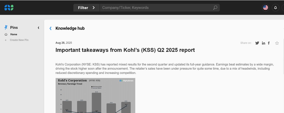 Kohl’s Corporation (KSS) has reported mixed results for the second quarter and updated its full-year guidance. Earnings beat estimates by a wide margin. <a href="/Kohls/">Kohl's</a> 
#kohls #earnings #KSS #retail #apparel #Ecommerce 

app.asai.alphastreet.io/test-drive/kno…