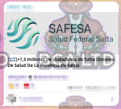 🤠 Sheriff: new #cybercrime intelligence.

🇦🇷 #Argentina: TA leaked 1.3M citizen records from SAFESA (Salud Federal de Salta), including full names, DNI numbers, addresses, and assigned medical centres.

⬇️ Details below.