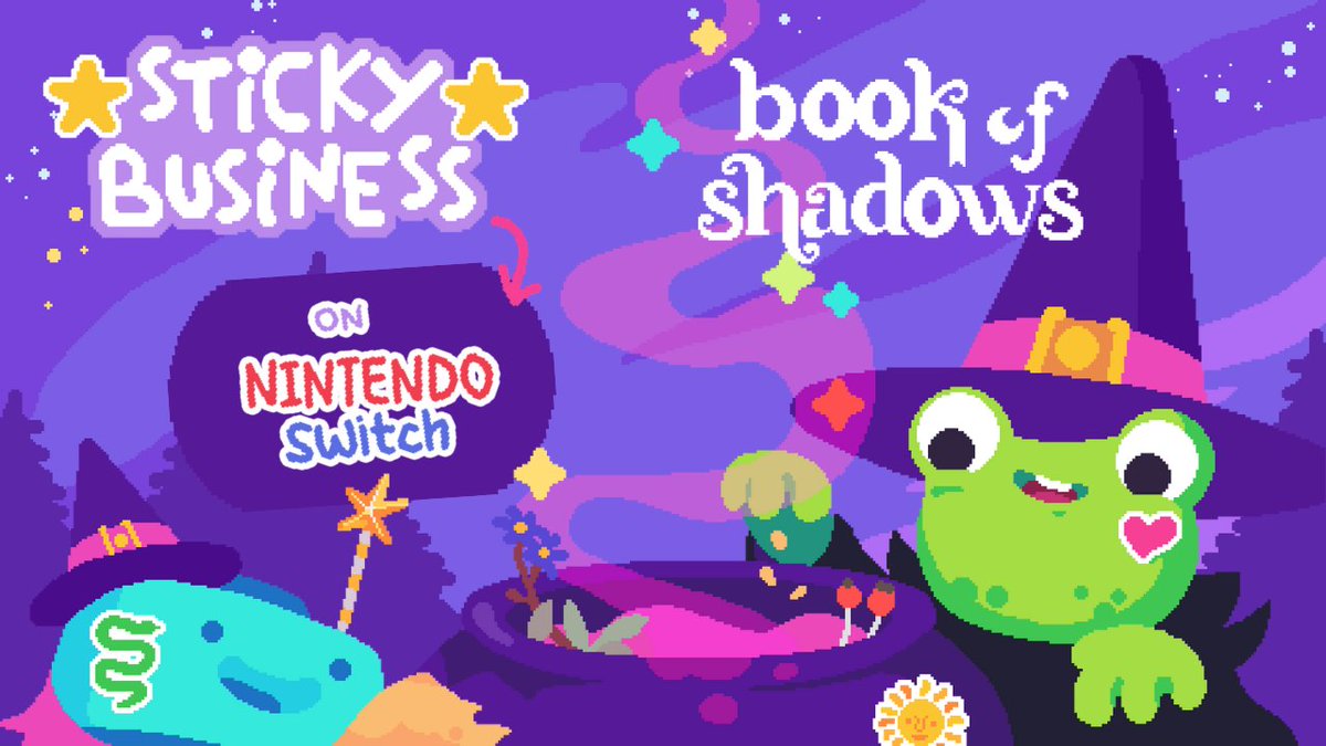 Finally: Our witchy DLC is now finally available on Nintendo Switch! 🎉 Sticky Business - but make it magical! 🔮

🧙‍♀️10 new spellbinding stories 
⚗️85 enchanting sticker elements (+ 34 variations) 
✨magic themed glitter papers &amp; goodies