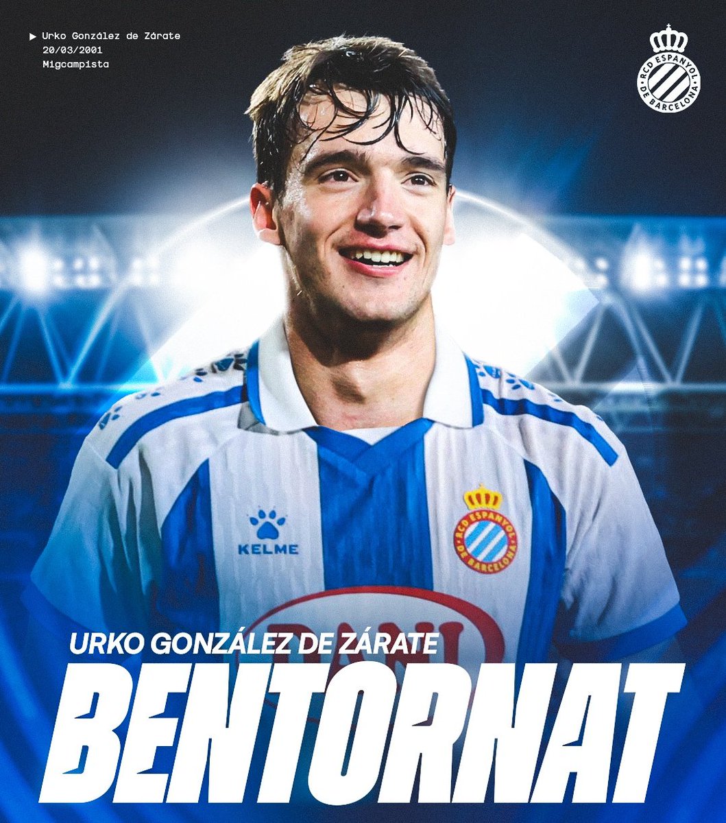 14° FICHAJE de la TEMPORADA 2025/26: Urko González, 24 años, procedente de la Real Sociedad que estuvo cedido aquí la temporada pasada, traspasado al #RCDE Pivote/mediocentro, pie bueno derecho.
ReBienvenido/Bentornat
 🙌🙌🙌 #RCDE