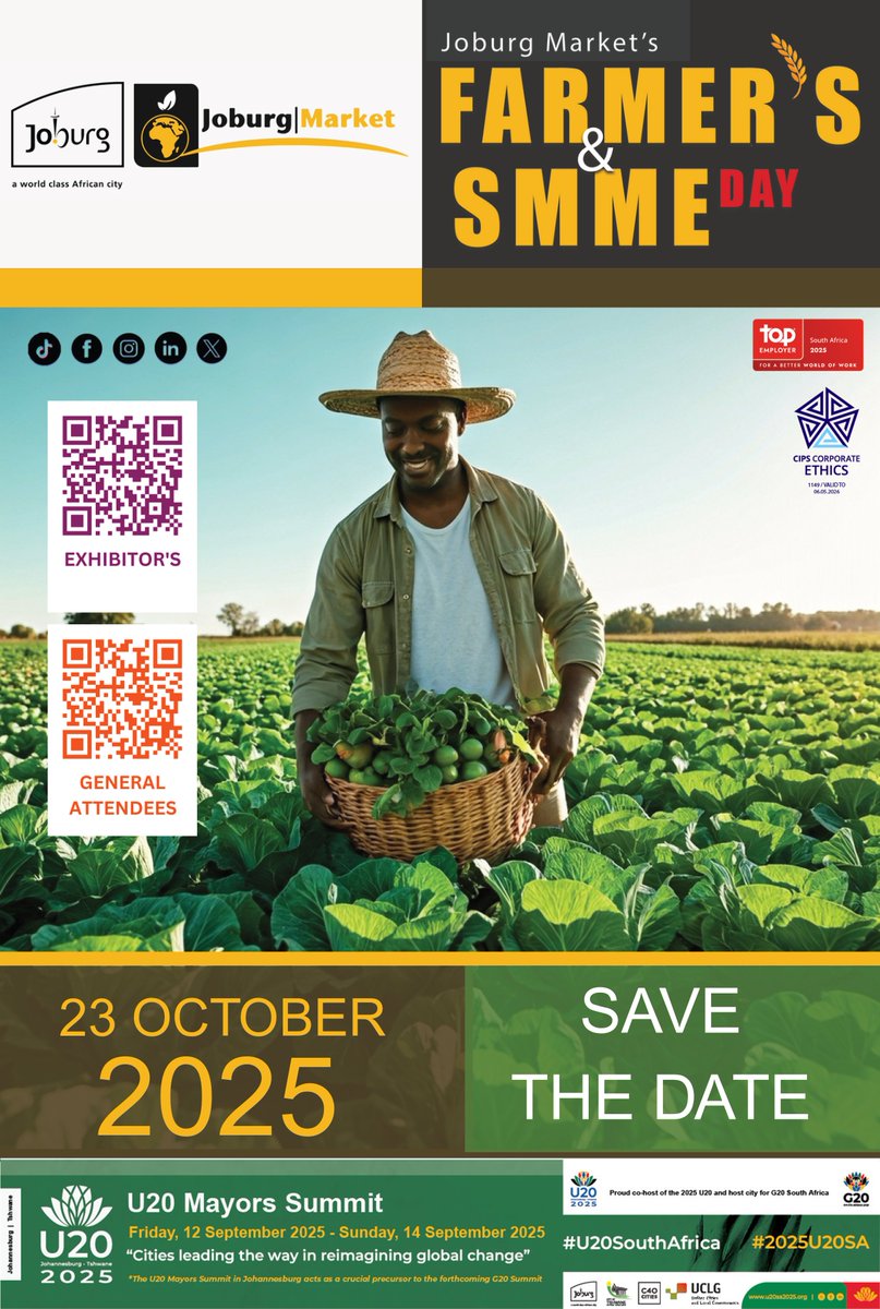 READY, SET, GO!

Mark your calendars for 23 October 2025 as Joburg.

General Attendance:
docs.google.com/forms/d/e/1FAI…

Exhibitors:
docs.google.com/forms/d/e/1FAI…

#JoburgReimagined #joburgcares #jmcares #highimpactservicedelivery #farmersandsmmeday #savethedate
