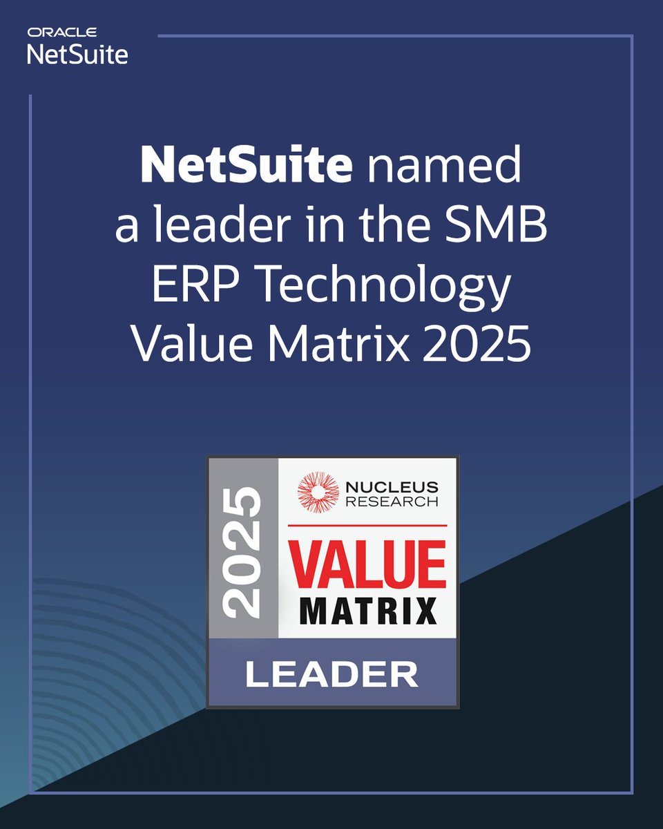 NetSuiteCraig's tweet image. Considering an #ERP to better run your small business? Pick a solution that scales. See why @NucleusResearch named @NetSuite a leader in its latest report. social.ora.cl/6014f4Luj