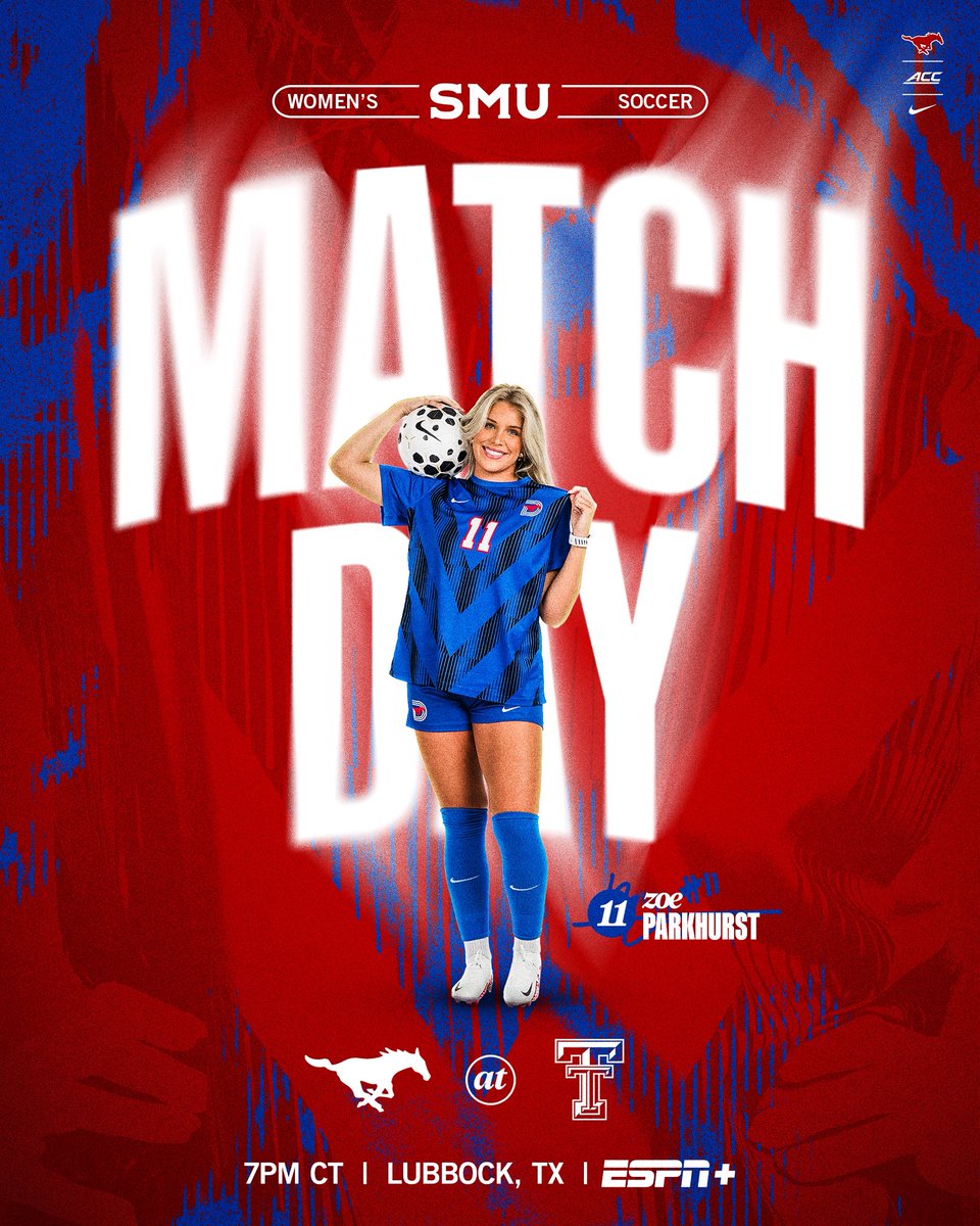 SMUSoccerW's tweet photo. IT’S MATCH DAY!! ✌️

Match 5 | at Texas Tech
📍 Lubbock, TX
🕖 7 pm CT
📺 ESPN+
📊 SMU Mobile App 
⚽️ https://t.co/dTQezUSv6Q https://t.co/VAWLt3WGfA