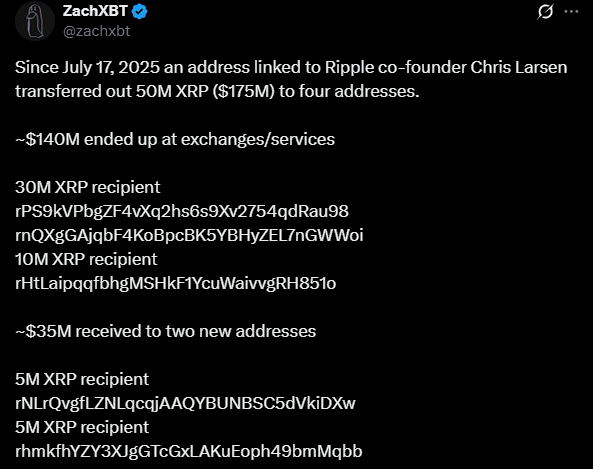 JUST IN: $XRP | <a href="/zachxbt/">ZachXBT</a> slams Ripple for dumping on retail, calls XRP an MLM scheme.

The onchain investigator also highlighted the co-founder Chris Larsen's wallet activity in response to a comment about $XRP's drop in price in the past weeks. 🚨