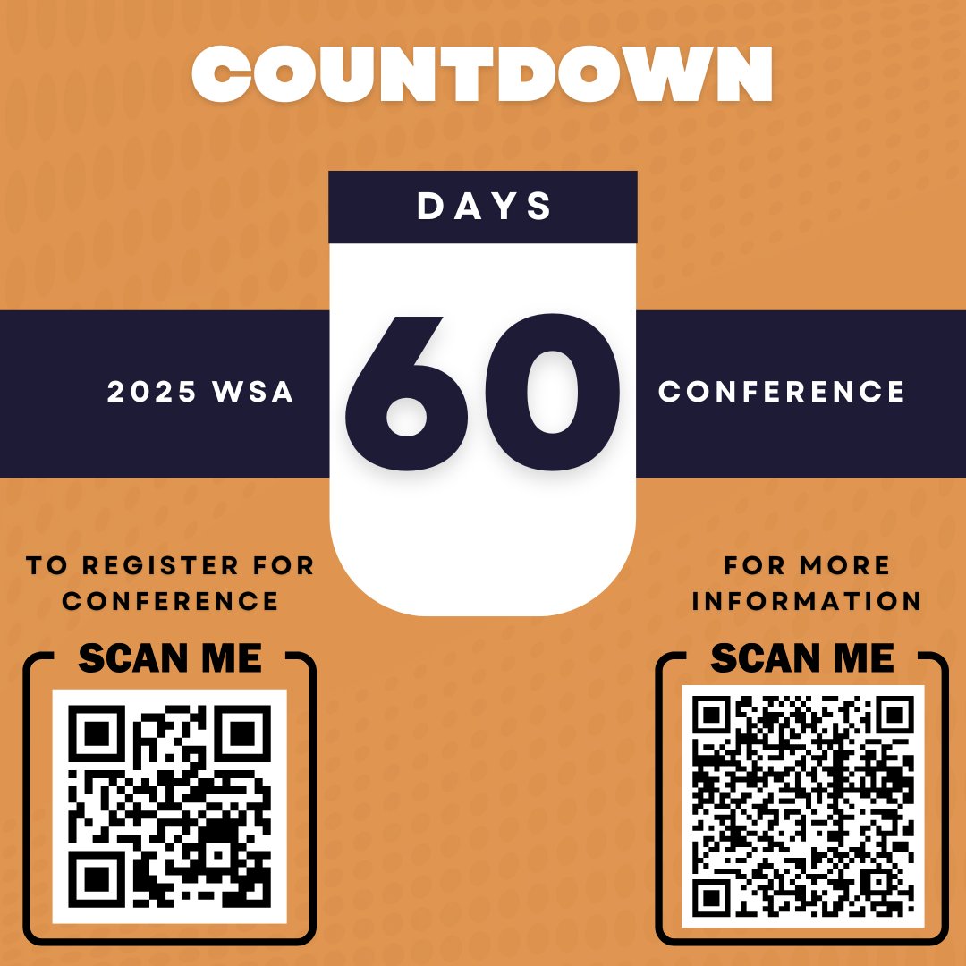 The countdown has started for the WSA 2025 Annual Convention!
To register scan the QR code below or click the link below. 
cvent.me/yLY74q
