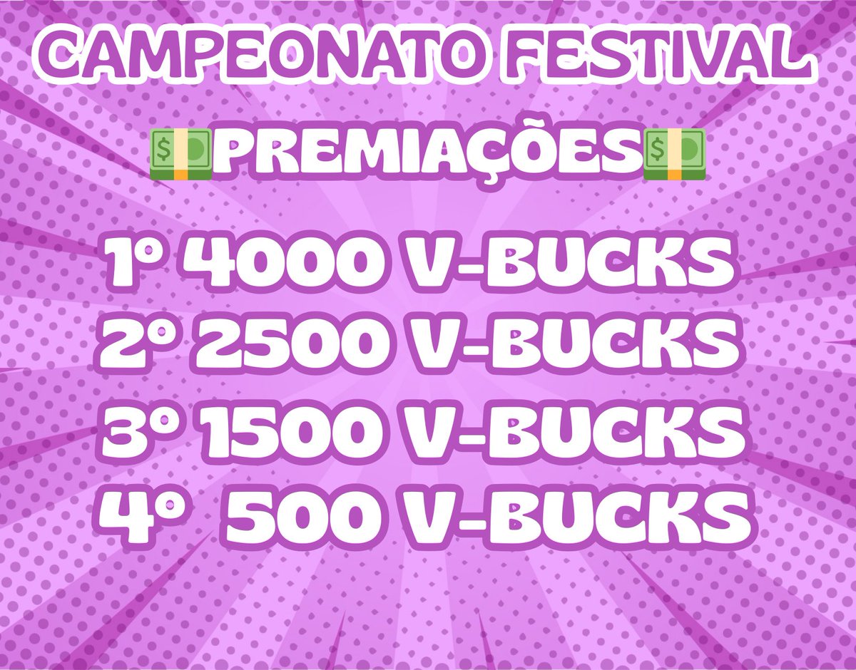 💵CAMPEONATO FESTIVAL💵

ACONTECE DIA 30/09 
x.com/ThallisonFN/st…