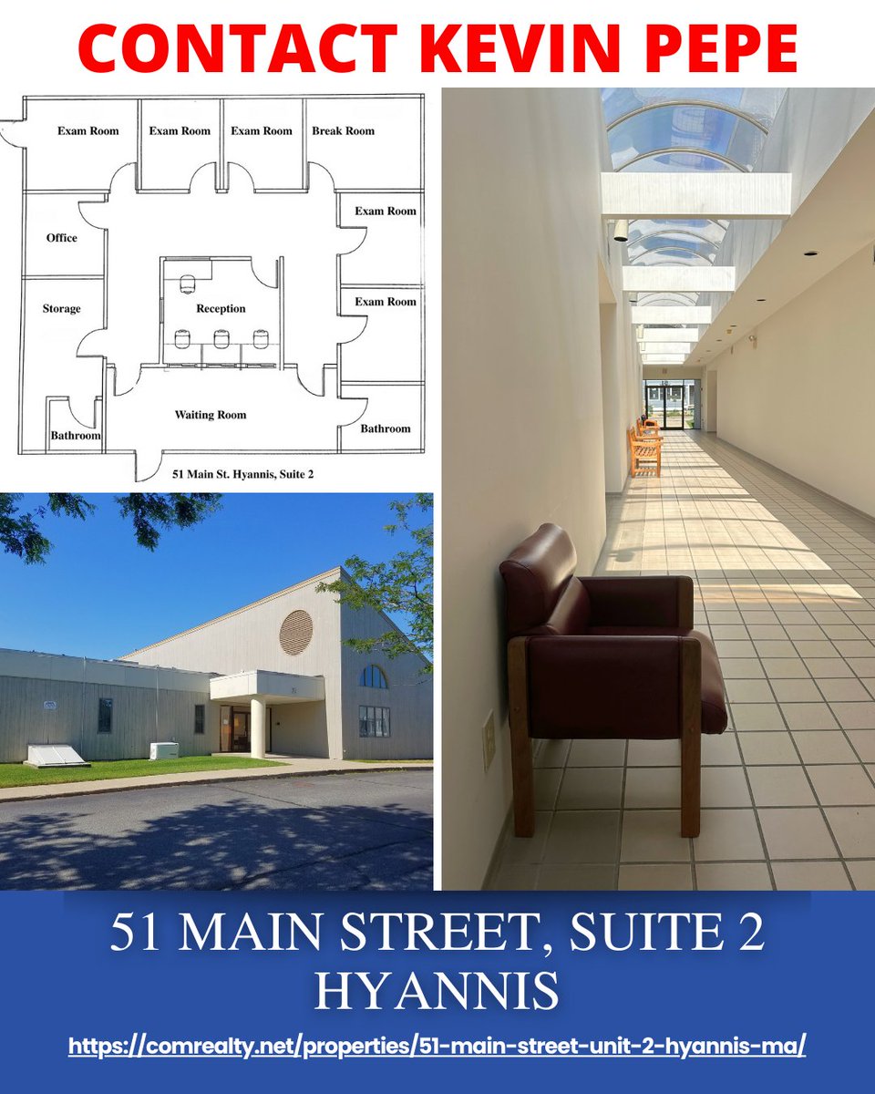 ComRealtyNet's tweet image. 51 Main Street, SUITE 2, Hyannis:
- less than half a mile to CCH
- Property is within an opportunity zone
- 1,800+ sf of first floor space with multiple private offices and exam rooms
- Ample parking

#medicalofficecapecod #capecodhealthcare #mainstreethyannis