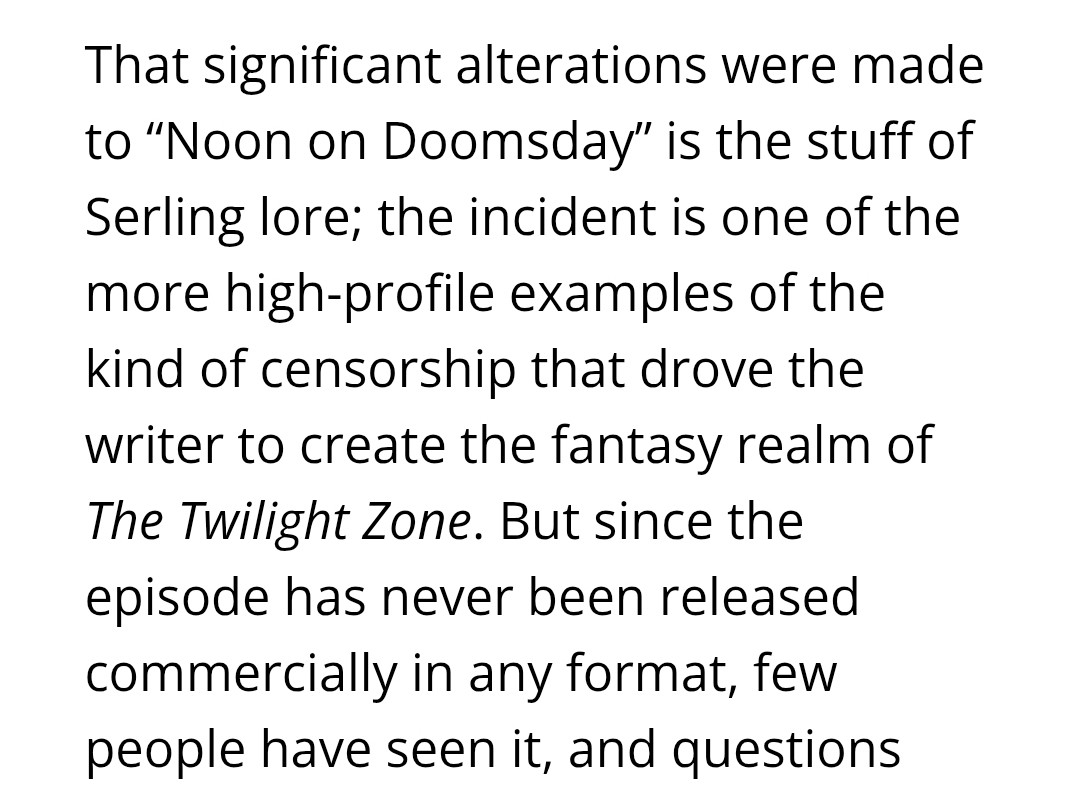 Lizzs_Lockeroom's tweet image. "It stated basically that the extension of prejudice must of necessity be overt violence. What begins as a thought will soon deteriorate into a deed."

— Rod Serling, in his commentary on "Noon on Doomsday", his 1956 live teleplay based on the Emmett Till murder