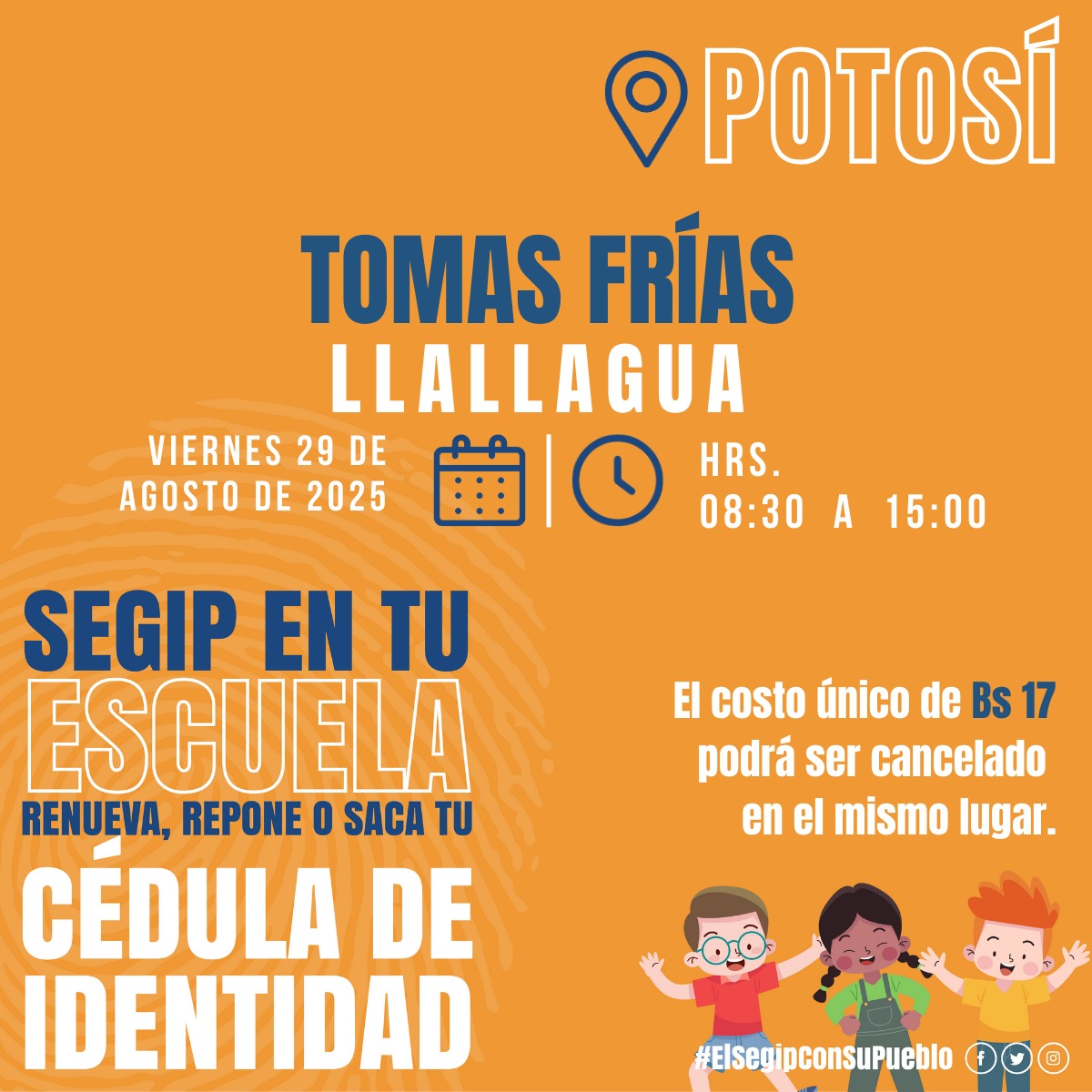 🇧🇴✨ ¡Ya tenemos una Bolivia Libre de Indocumentados!

Con el programa “Segip en tu Escuela” llegamos a diferentes unidades educativas de Potosí para garantizar que niñas, niños y adolescentes accedan a su #CédulaDelBicentenario sin dificultades.

📅 Compartiremos el cronograma