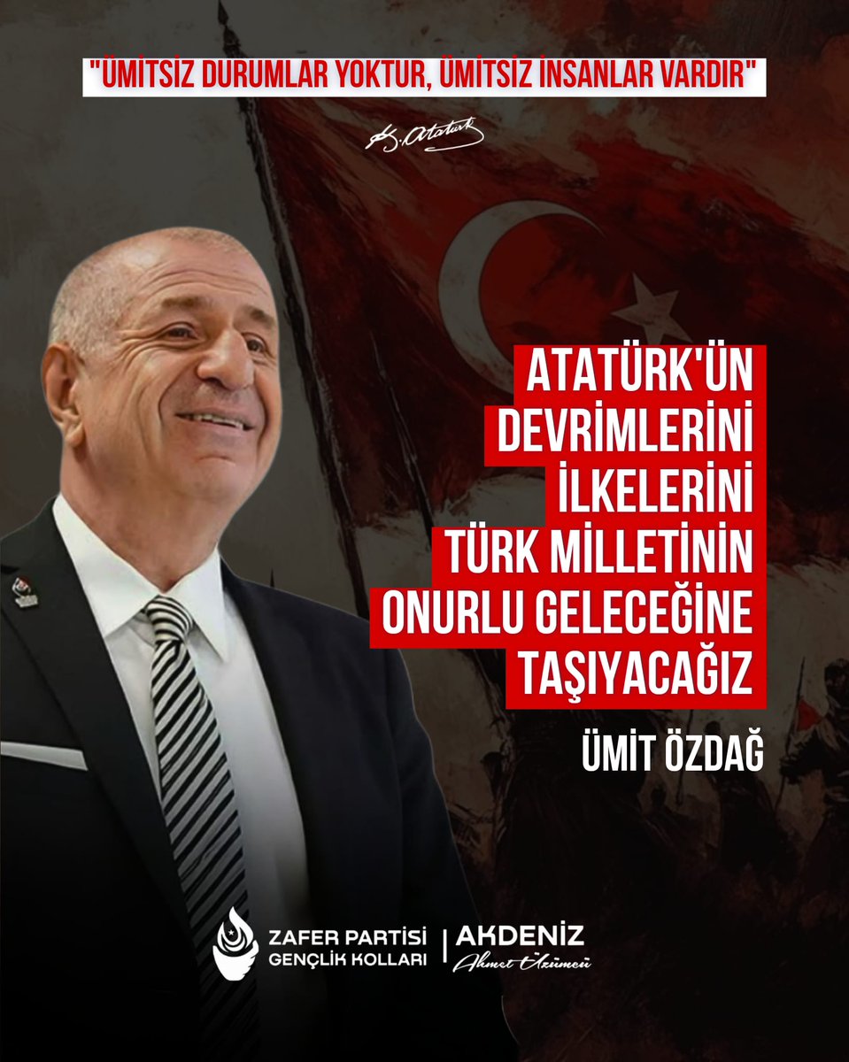 Zafer Partisi Akdeniz Gençlik Kolları (@zaferakdenizgk) on Twitter photo Ümitsiz durumlar yoktur, ümitsiz insanlar vardır.
<a href="/umitozdag/">Ümit Özdağ</a>
<a href="/zpgenclikmersin/">Zafer Partisi Mersin Gençlik Kolları</a>
<a href="/ZaferMersinP/">Barış Kibritcioğlu</a>
<a href="/AhmetUzumcuTr/">Ahmet Üzümcü</a>
#KoşZaferleZafere Ümitsiz durumlar yoktur, ümitsiz insanlar vardır.
<a href="/umitozdag/">Ümit Özdağ</a>
<a href="/zpgenclikmersin/">Zafer Partisi Mersin Gençlik Kolları</a>
<a href="/ZaferMersinP/">Barış Kibritcioğlu</a>
<a href="/AhmetUzumcuTr/">Ahmet Üzümcü</a>
#KoşZaferleZafere