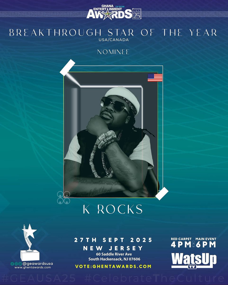 God is Good. It’s been a long time coming. I am nominated for “Breakthrough Star of the Year USA/ Canada” at the Ghana Entertainment Awards USA 2025 <a href="/geawardsusa/">Ghana Entertainment Awards USA</a> . Let’s bring this home. Thank all of y’all, for your continuous support. It’s appreciated. Much Love ❤️ #geausa