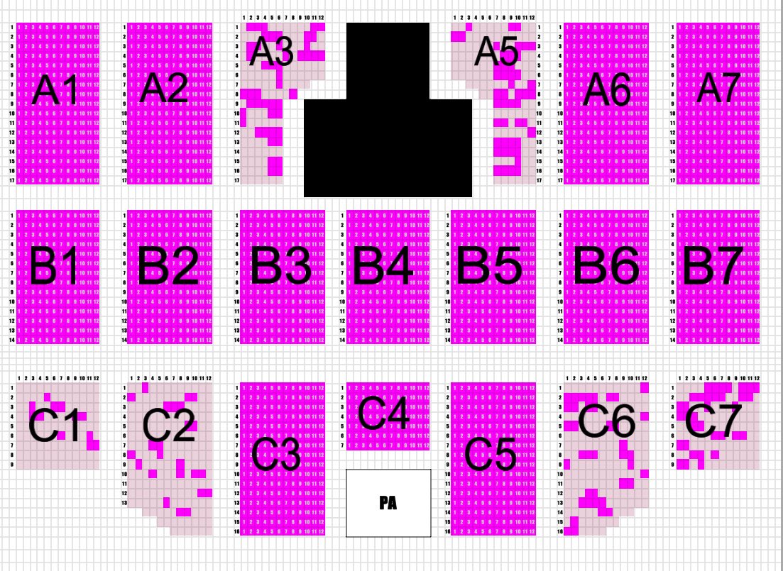 縁DAY 座席予想 (8/28 23時) アリーナA-C、1-7ブロック。各横12席。 A