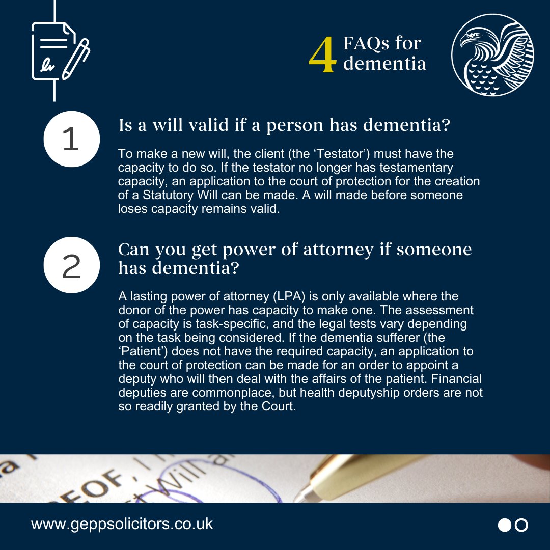 geppsolicitors's tweet image. Caring for a loved one with dementia?

We’ve answered key questions around powers of attorney, care planning and protecting your loved one’s best interests.

geppsolicitors.co.uk/practice-area/…

#DementiaSupport #PowersOfAttorney #CarePlanning #ElderlyCare #UKSolicitors #LegalSupport