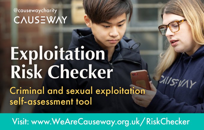 VictimsFirstTV's tweet image. Are are concerned that you, or someone you know, may be experiencing criminal or sexual #exploitation?  Try this free, confidential Exploitation Risk Checker from @CausewayCharity
wearecauseway.org.uk/riskchecker/ #ModernSlavery #RiskChecker