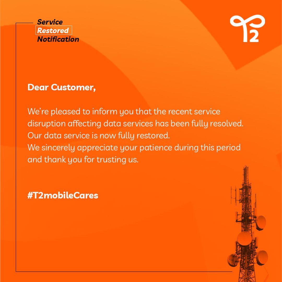 Service has been fully restored. Thank you for your patience.

#T2mobilecares
#T2mobile