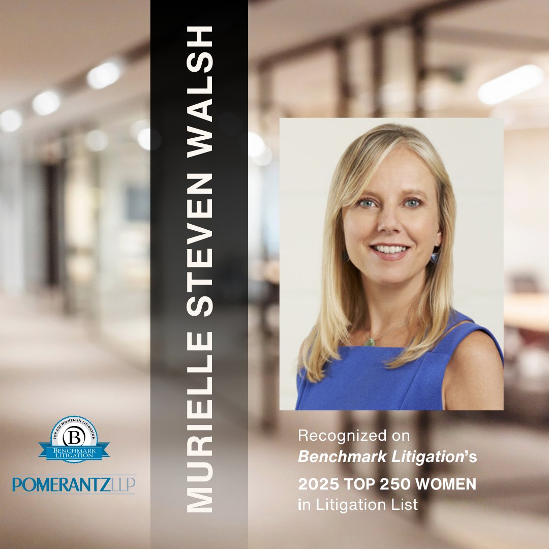 PomerantzLLP's tweet image. Pomerantz Partner Murielle Steven Walsh has been named to Benchmark Litigation’s 2025 Top 250 Women in Litigation. Congratulations, Murielle!

#Pomerantz #BenchmarkLitigation