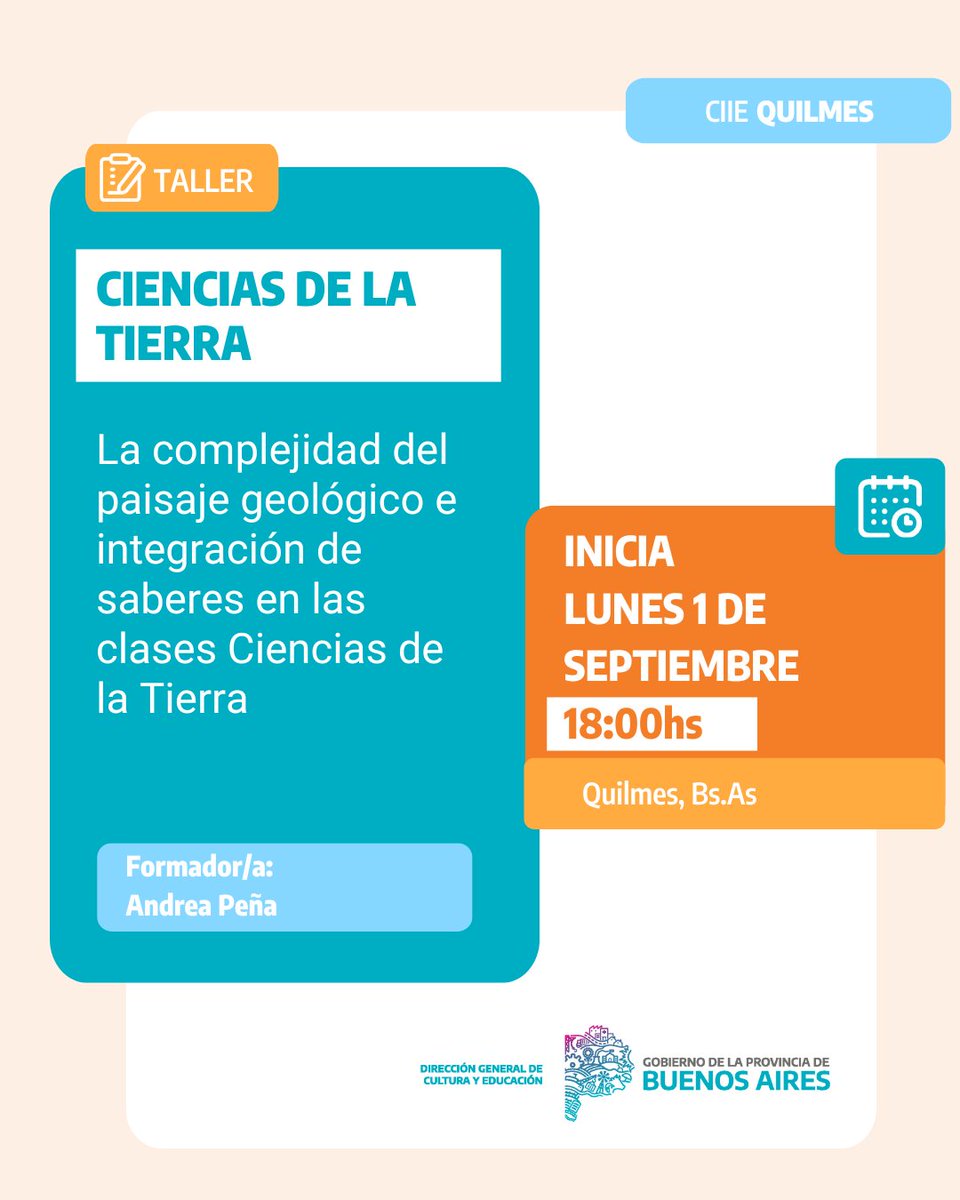 CIEQuilmes's tweet photo. ¡Ya comienza el taller!
“La complejidad del paisaje geológico e integración de saberes en las clases de Ciencias de la Tierra”
Esta nueva propuesta con puntaje bonificante , a cargo de la formadora  Andrea Peña
https://t.co/k0E4y2hw4t https://t.co/ZwRzhuiIch