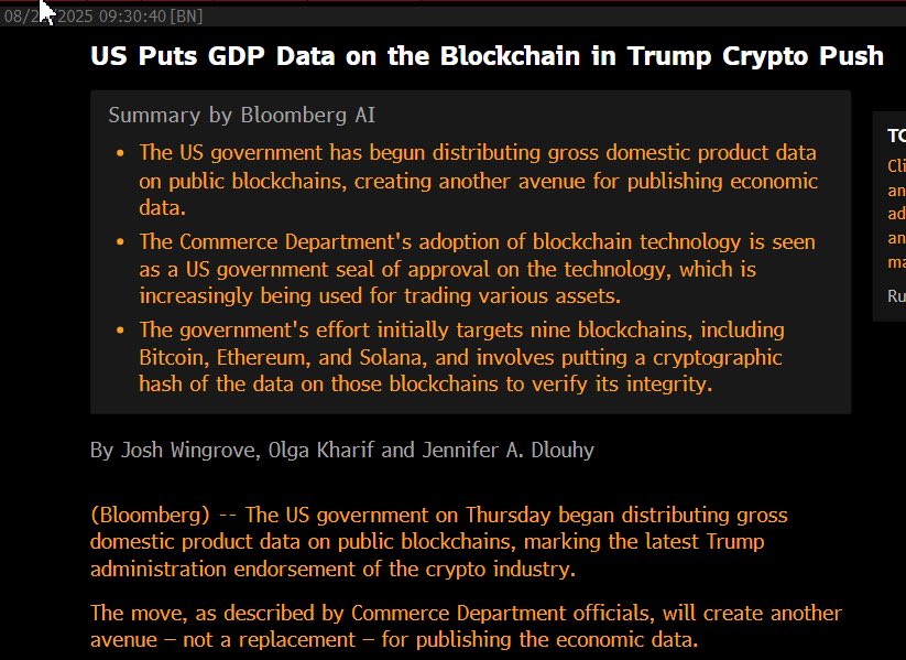 🚨 The US government is now publishing GDP data on public blockchains like Bitcoin, Ethereum, and Solana.

This is not a test. It’s a real move to bring transparency and security to key economic data.

And yes — Solana made the list.
This is huge.
Mass adoption isn’t coming.
It’s
