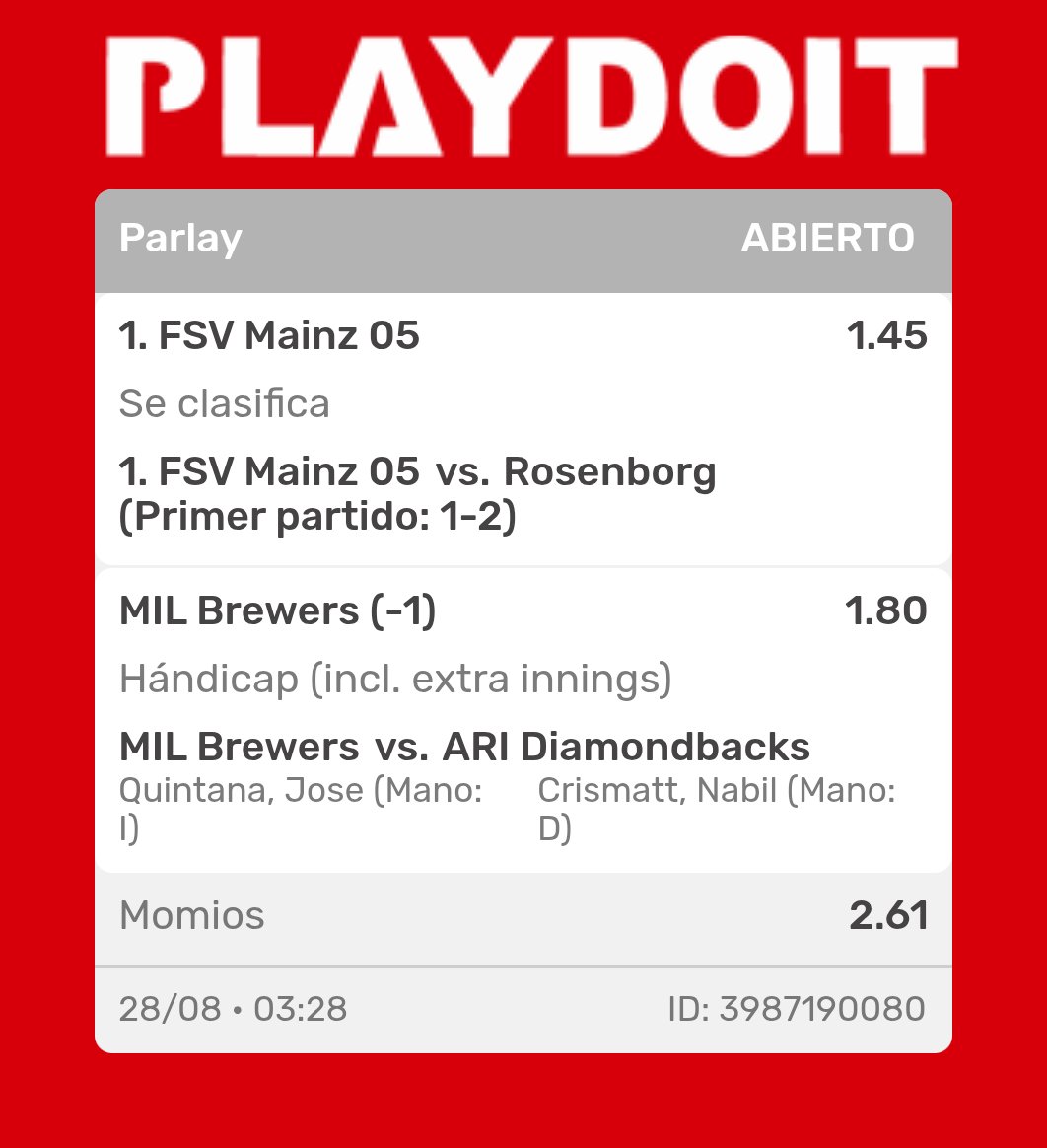 GolMex777's tweet image. 🚀 PARLAY DUOPACK 🚀

🔹 Mainz 05 se clasifica 🏆

🔹 Brewers -1 hándicap ⚾️

🚦 Listo el análisis, ahora vamos por el 💵 y por el VERDE ✅🔥

#ApuestasDeportivas #Duopack #Mainz05 #Brewers #ChampionsLeague #MLB  #ParlayGanador #Golmex777