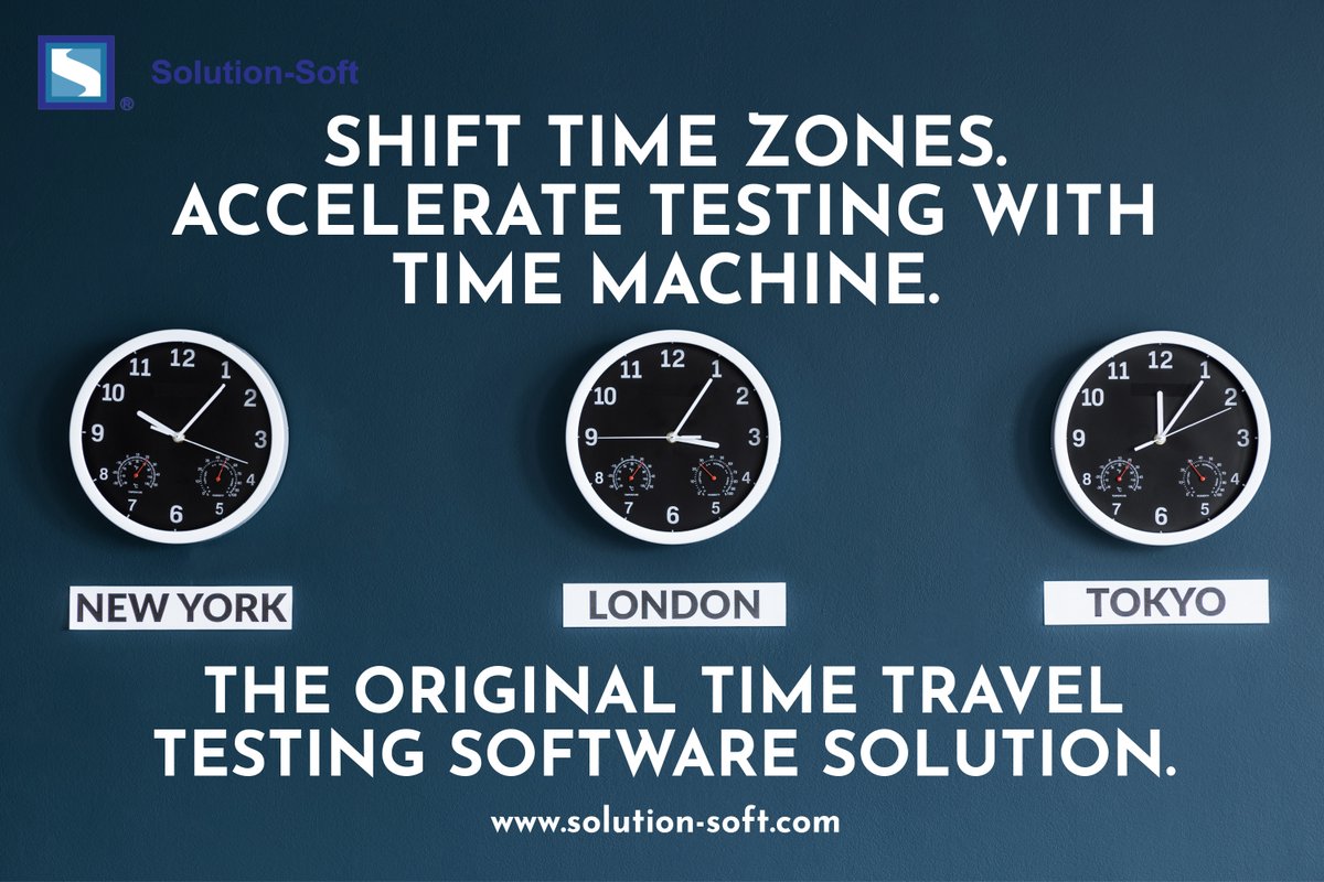 SolutionSoftTM's tweet image. From time zone simulation to fast-forwarding or rewinding virtual time, Time Machine adapts to your testing needs. Test workflows at different speeds or simulate times and dates, all in one powerful time travel testing tool. solution-soft.com #SolutionSoftTimeMachine