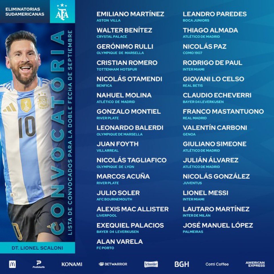Lista definitiva de convocados de la <a href="/Argentina/">🇦🇷 Selección Argentina ⭐⭐⭐</a> para la próxima doble fecha de Eliminatorias Sudamericanas 🏆