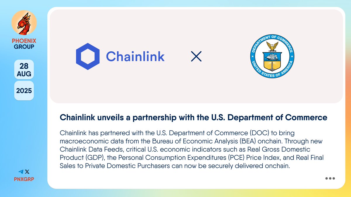 🤝 @Chainlink unveils a partnership with the U.S. Department of Commerce  #Chainlink has partnered with the U.S. Department of Commerce #DOC to bring  macroeconomic data from the Bureau of Economic Analysis #BEA