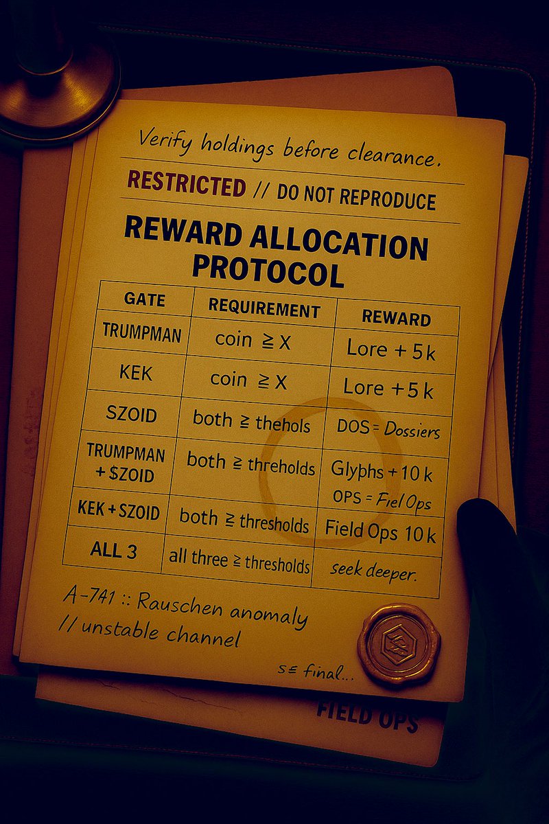 TrumpmanOnX's tweet photo. REWARD ALLOCATION PROTOCOL // Annotated
#Trumpman #LoreEngine #Classified #Crosschain #1985 https://t.co/Ky6tiZAJil