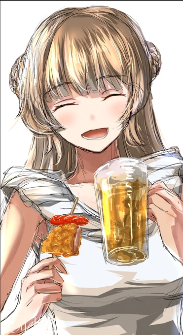 がんす&赤ウィンナー串でビアガーデン練習中のレンジャーさん #艦これ版深夜の真剣お絵描き60分一本勝負 #艦これ版真剣お絵描き60分一本勝負_20250828
