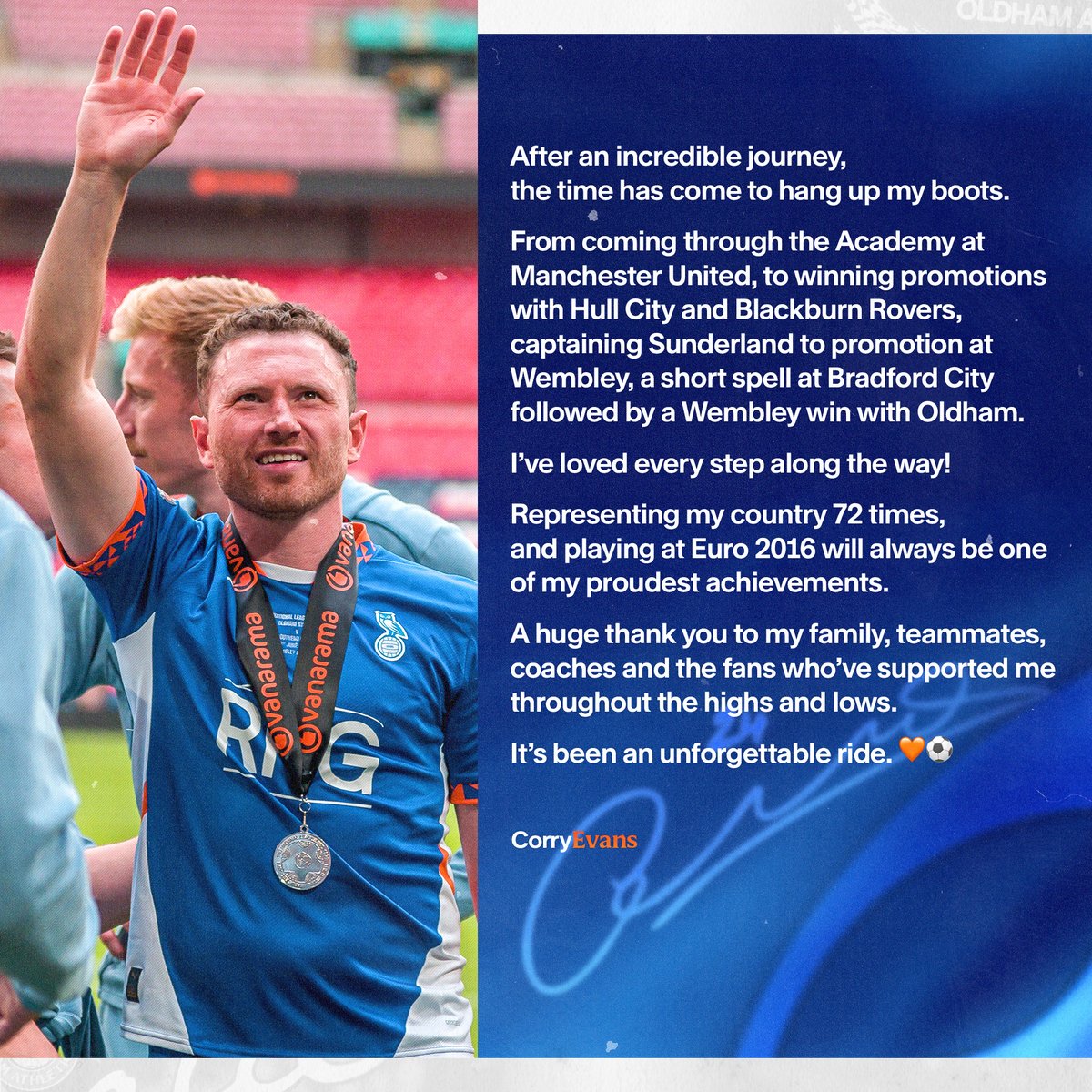 💙 Thank you and congratulations on a wonderful career, Corry. #oafc