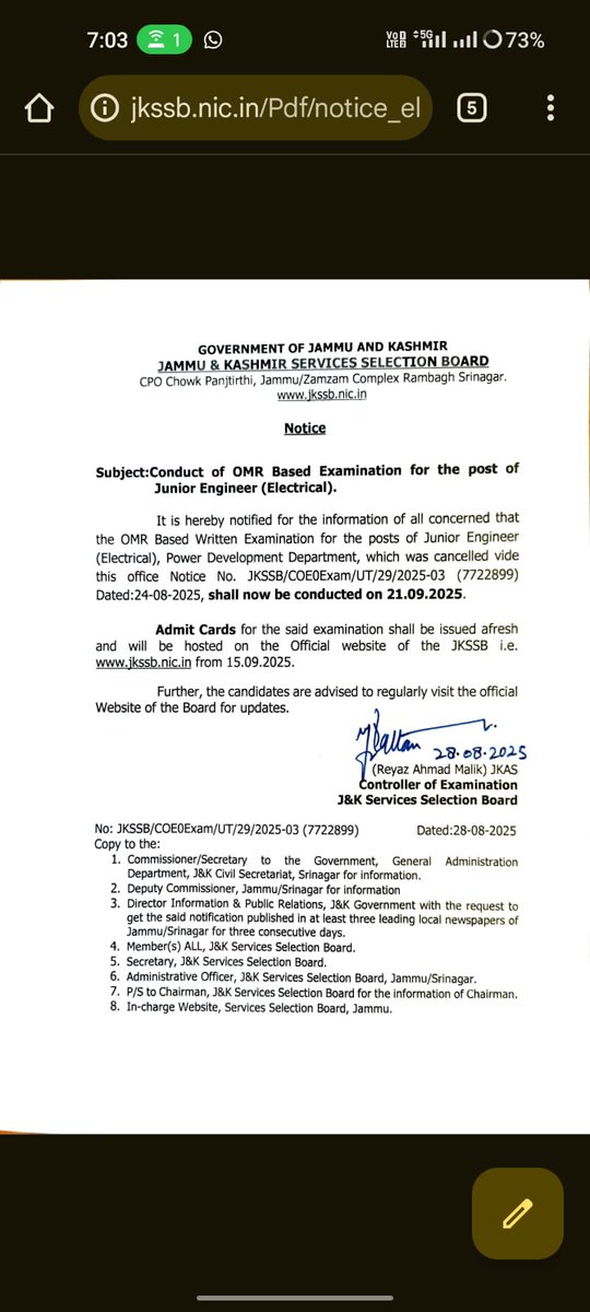 pirzada hidayatullah (@pirzadahidayat) on Twitter photo Want to express Gratitude to the Govt headed by <a href="/OmarAbdullah/">Omar Abdullah</a> shbs intervention into this grave issue .
Thank u SSRB for acting swiftly into this issue and notified the exam date on 21st of September
Hope better days ahead for Power sector
Best wishes to Aspirants Want to express Gratitude to the Govt headed by <a href="/OmarAbdullah/">Omar Abdullah</a> shbs intervention into this grave issue .
Thank u SSRB for acting swiftly into this issue and notified the exam date on 21st of September
Hope better days ahead for Power sector
Best wishes to Aspirants