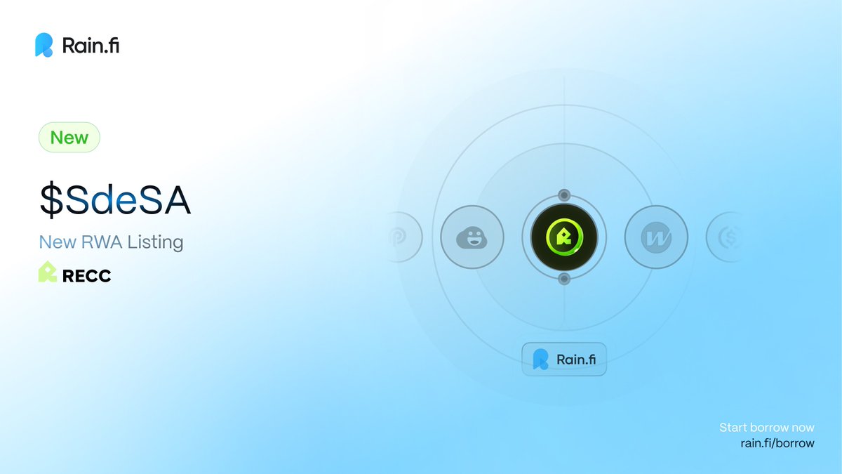 Rain.fi π§ (@rainfi_) on Twitter photo Using a Real Estate investment as collateral is now possible.
Thanks to <a href="/RECCFinance/">RECC Finance</a>, everyone can now invest in real estate and use their position as collateral on Rain to borrow or leverage it.
RWA is coming to Solana, accessible to everyone. Using a Real Estate investment as collateral is now possible.
Thanks to <a href="/RECCFinance/">RECC Finance</a>, everyone can now invest in real estate and use their position as collateral on Rain to borrow or leverage it.
RWA is coming to Solana, accessible to everyone.